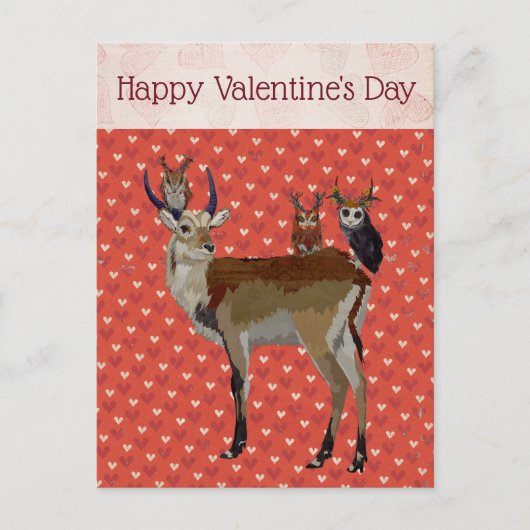 ANTELOPE & ANTLER OWLSバレンタインデーのはがき シーズンポストカード (正面)