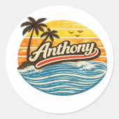 Anthony Retro Sunset Name Design ラウンドシール (正面)