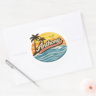 Anthony Retro Sunset Name Design ラウンドシール