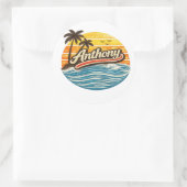 Anthony Retro Sunset Name Design ラウンドシール (バッグ)