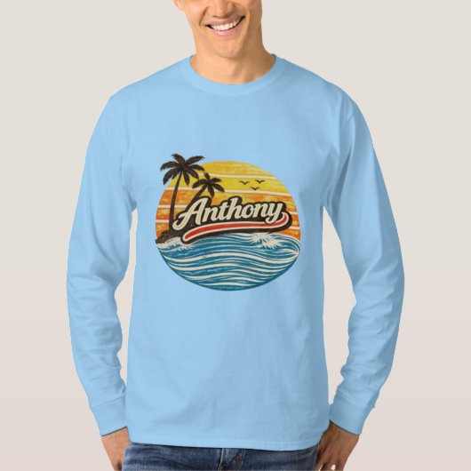 Anthony Retro Sunset Name Design Tシャツ (正面)