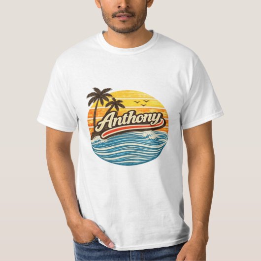 Anthony Retro Sunset Name Design Tシャツ (正面)