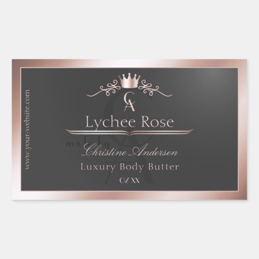 Anthracite Product Label Rose Gold Frame Monogram 長方形シール (正面)