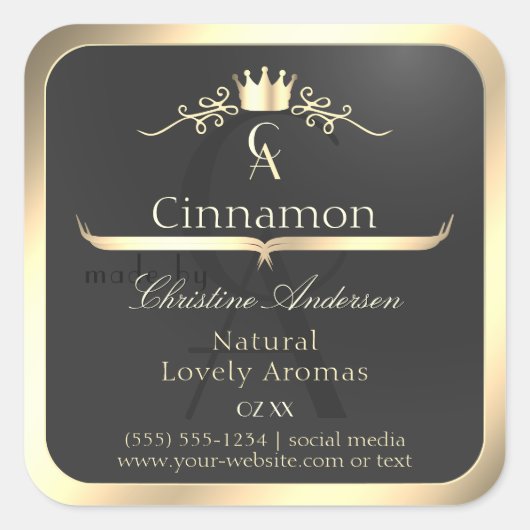 Anthracite with Gold Border Monogram Product Label スクエアシール (正面)