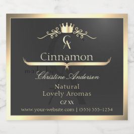 Anthracite with Gold Border Monogram Product Label リキュールボトルラベル