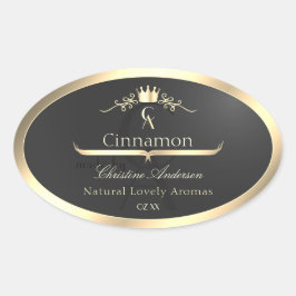 Anthracite with Gold Border Monogram Product Label 楕円形シール
