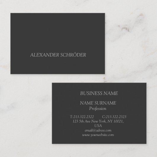 Anthrazit Visitenkarte mit grauer Schrift 名刺 (正面/裏面)