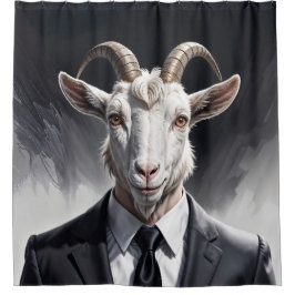 Anthropomorphic goat businessman headshot シャワーカーテン