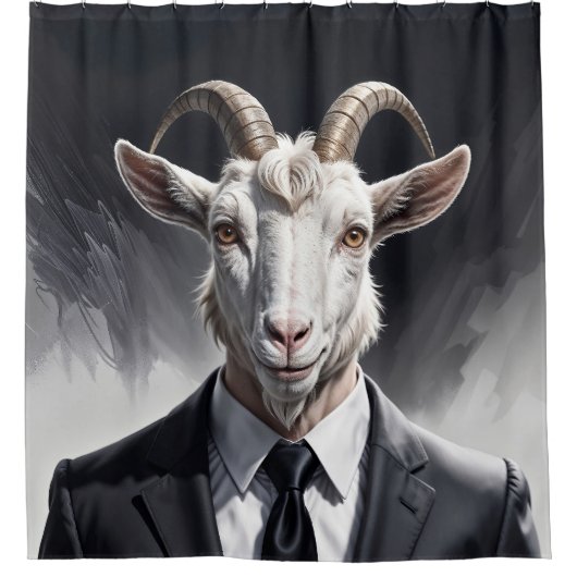 Anthropomorphic goat businessman headshot シャワーカーテン (正面)