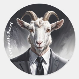 Anthropomorphic goat businessman headshot ラウンドシール