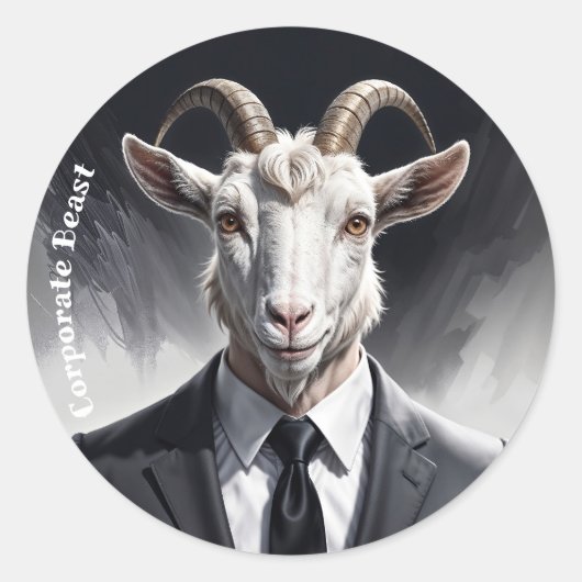 Anthropomorphic goat businessman headshot ラウンドシール (正面)