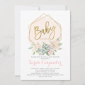 Anthuriumフローラ幾何学的リース赤ちゃんシャワー少女 招待状 (正面)