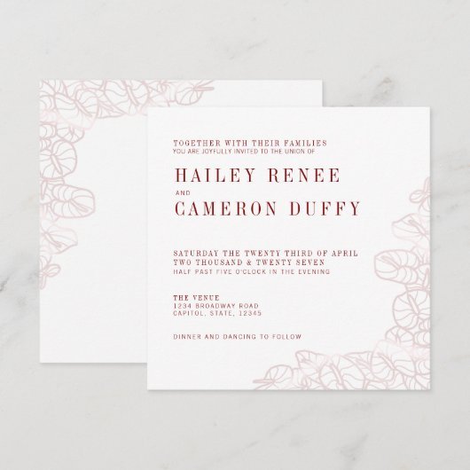 Anthurium Romantic Modern Wedding Invitation 招待状 (正面/裏面)