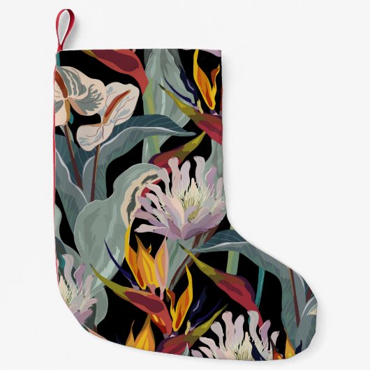 Anthurium Strelitzia：熱帯ヴィンテージの輝き。 スモールクリスマスストッキング (正面)