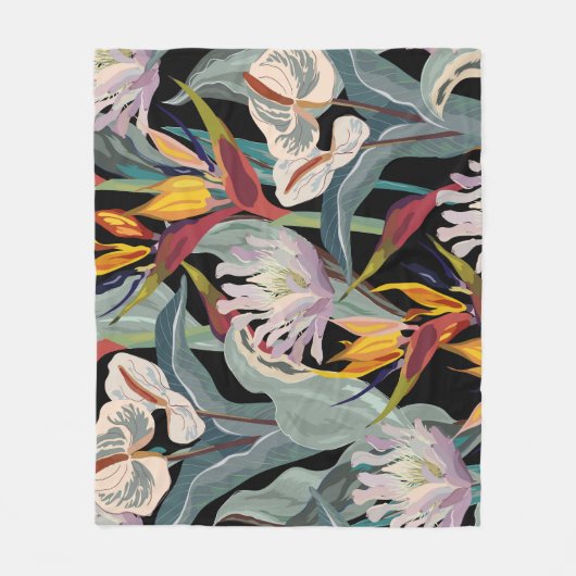 Anthurium Strelitzia：熱帯ヴィンテージの輝き。 フリースブランケット (正面)