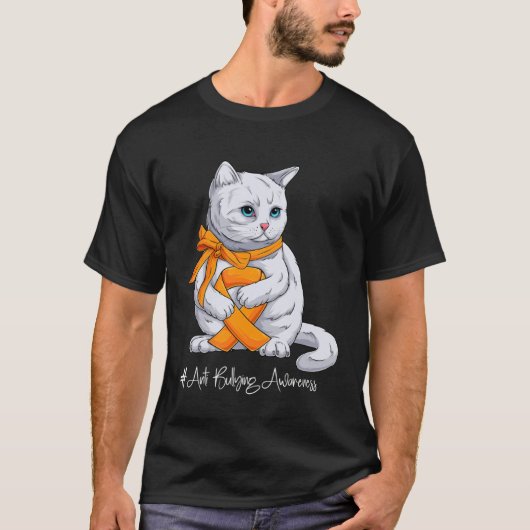 Anti Bullying Awareness Month Orange Ribbon Cat Tシャツ (正面)