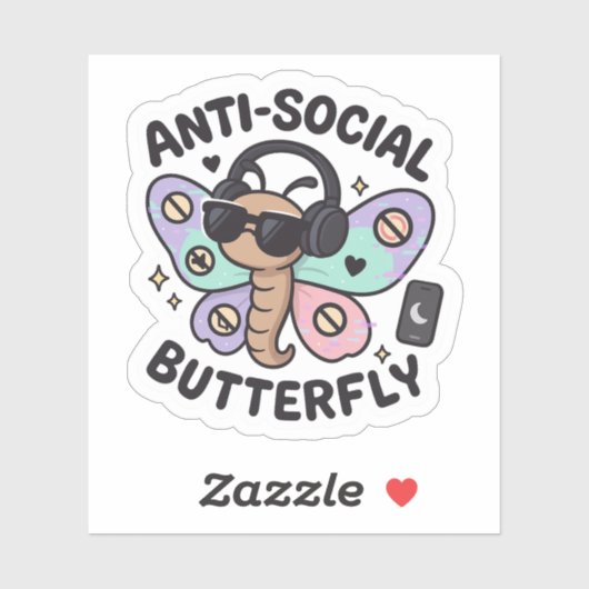 Anti-Social Butterfly Sticker – introvert design シール (シート)