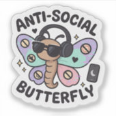 Anti-Social Butterfly Sticker – introvert design シール (正面)
