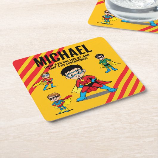 ANTI-STRESS KIDS HERO SUPERHERO POWER TEAM スクエアペーパーコースター (アングル)