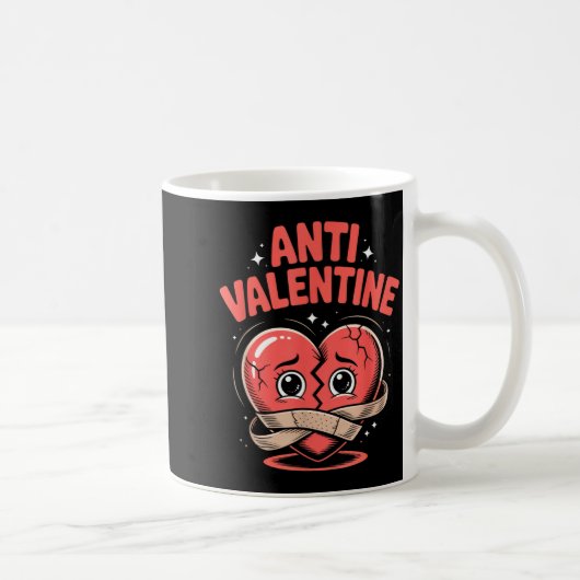 Anti Valentine Broken Heart Cute Bandaged Heart  コーヒーマグカップ (右)