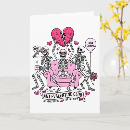 Anti Valentine Club Funny Skeleton Valentines Men  カード (黄色い花)