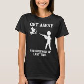 Anti Valentines Day Get Away Cupid Man Aims Gun Tシャツ (正面)