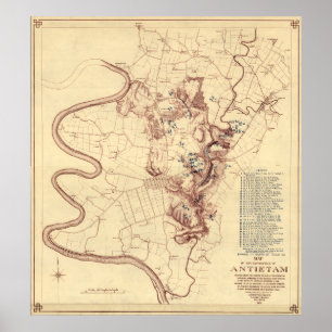 Antietam -内戦のパノラマ式の地図5の戦い ポスター