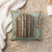 Antike Bücher auf Türkis-Goldener Metallplatte | クッション (ブランケット)
