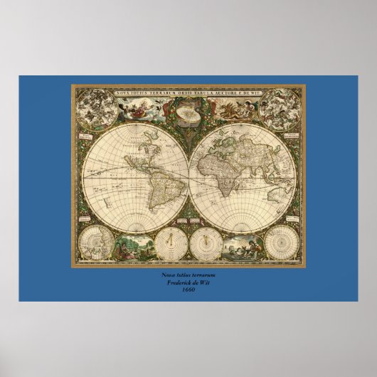 Antique 1660 World Map by Frederick de Wit ポスター (正面)
