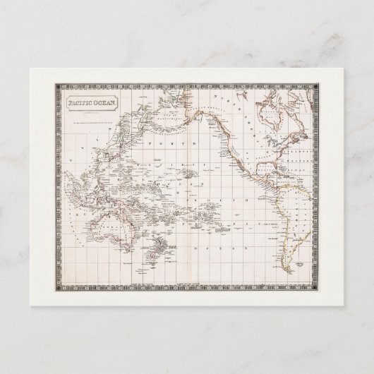 Antique 1800s map of the Pacific Ocean ポストカード (正面)
