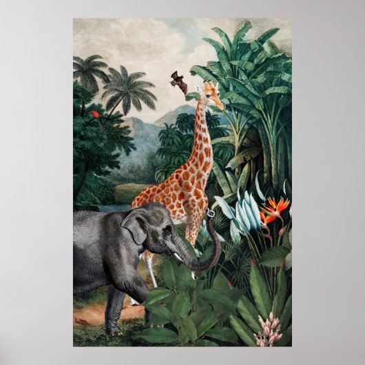 Antique Animals Jungle Print ポスター (正面)