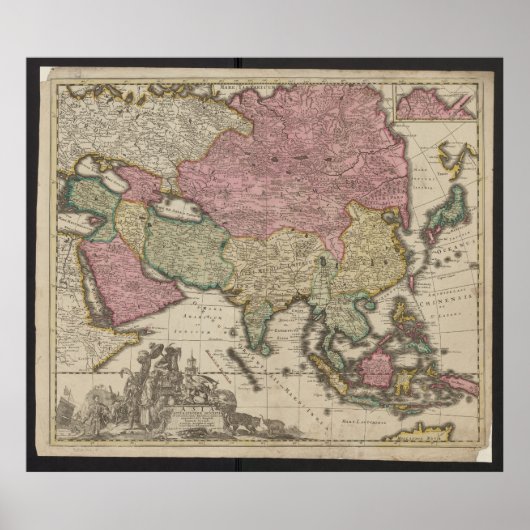 Antique Asia Map 1700, China Poster ポスター (正面)