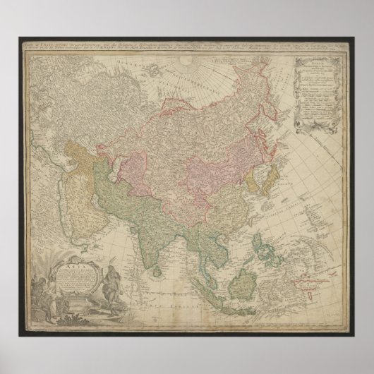 Antique Asia Map 1744, Russia Poster ポスター (正面)