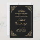 Antique Baroque Gold Script Black Nikah Ceremony 招待状 (正面)