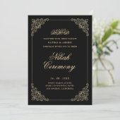Antique Baroque Gold Script Black Nikah Ceremony 招待状 (スタンド正面)