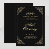 Antique Baroque Gold Script Black Nikah Ceremony 招待状 (正面/裏面)