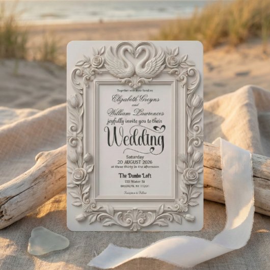 Antique Baroque Swans & Roses Fairytale  Wedding  招待状