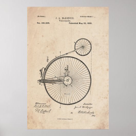 Antique Bicycle Patent Print Poster ポスター (正面)