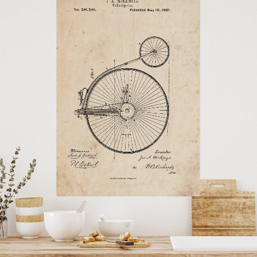 Antique Bicycle Patent Print Poster ポスター (キッチン)