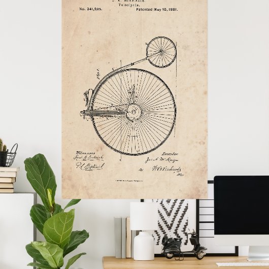 Antique Bicycle Patent Print Poster ポスター (ホームオフィス)