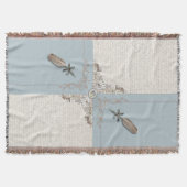 Antique Blue Classic Manuscript Woven Fringe スローブランケット (正面)