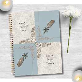 Antique Blue Floral and Quill Reflection Journal ノートブック