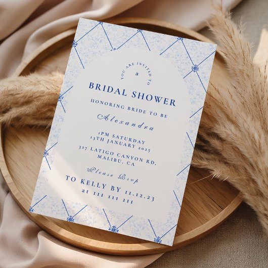 Antique Blue Floral Garden Bridal Shower 招待状
