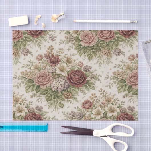 Antique Blush Rose Garden Pattern 薄葉紙 (クラフト)