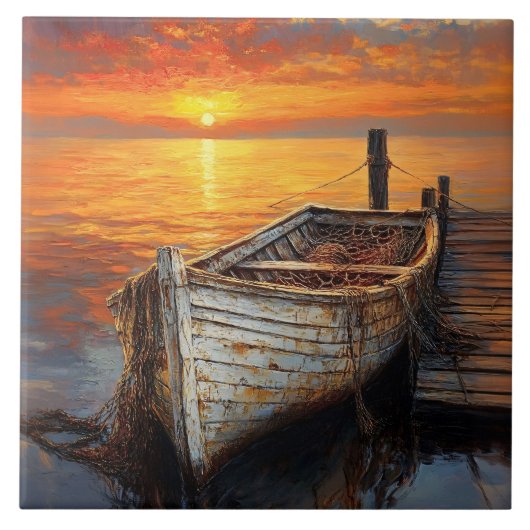 Antique Boat Fishing Nets by the Dock タイル (正面)