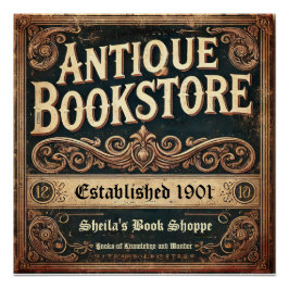 Antique Bookstore Customizable Glossy Poster ポスター