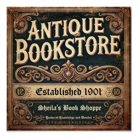 Antique Bookstore Customizable Glossy Poster ポスター (正面)