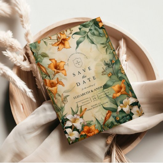 Antique Botanical Floral Wedding セーブザデート