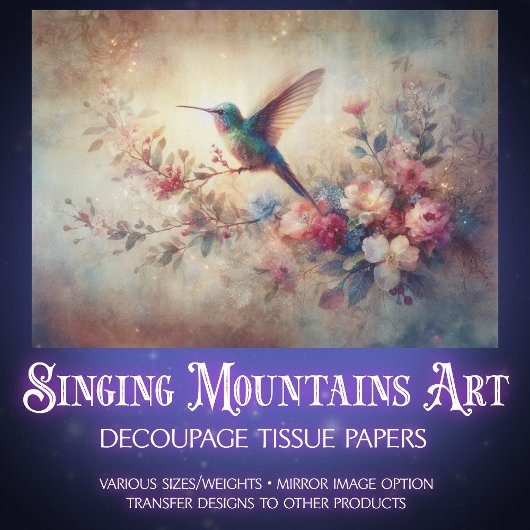 Antique Botanical Hummingbird Art Decoupage 薄葉紙