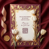 Antique Burgundy Ivory Tulips Gold Baroque Wedding 招待状